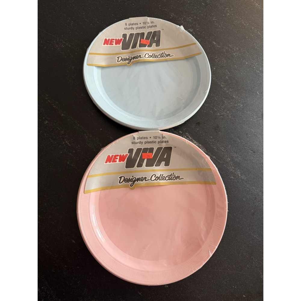 Vtg 1987 Viva Designer Collection Plastic Plates‎ Pink Blue Ice 10¼" NEW Sealed